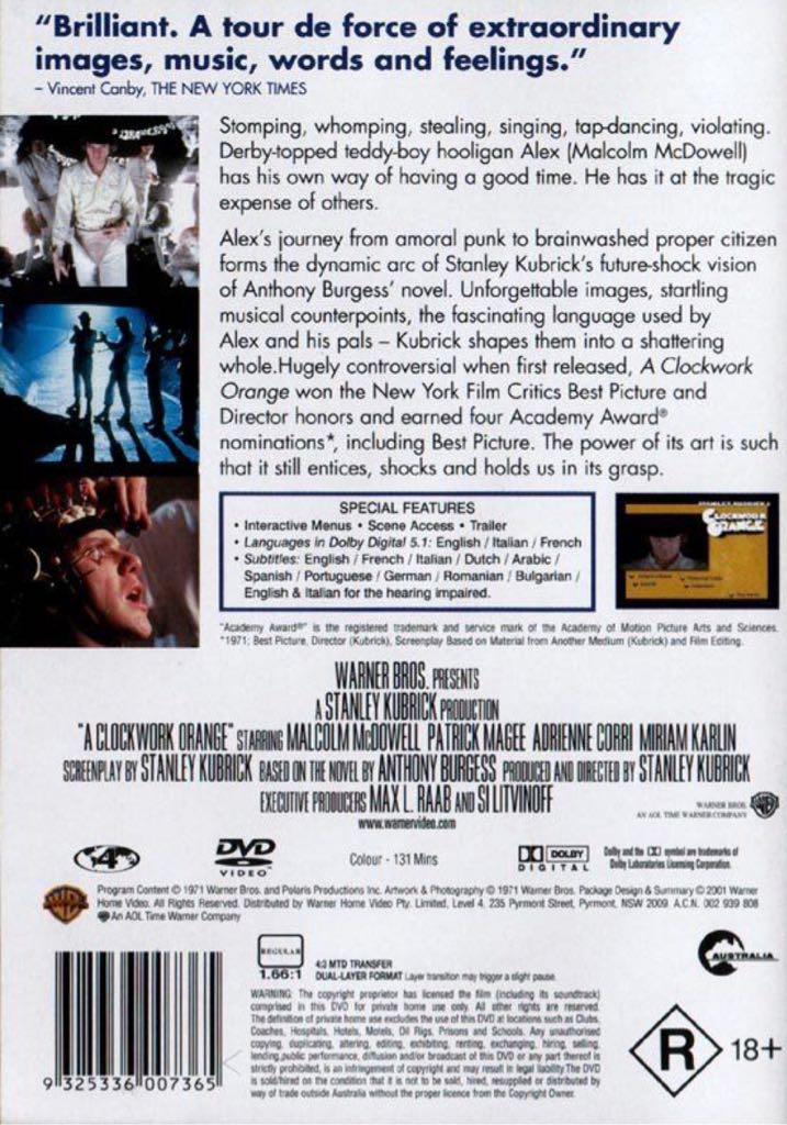 A Clockwork Orange DVD movie collectible [Barcode 9325336007365] - Main Image 2
