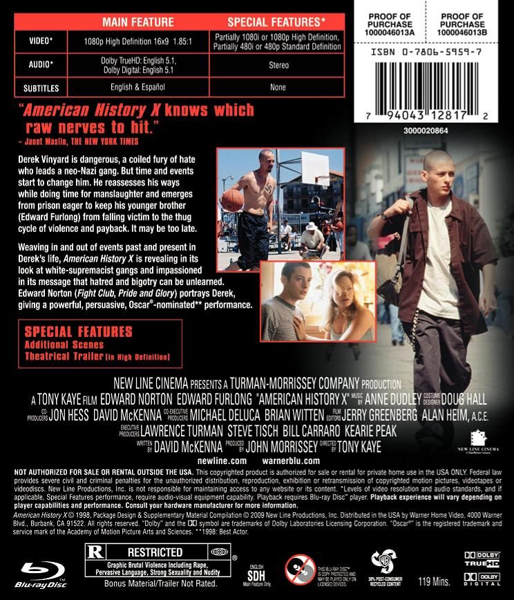 American History X Blu-ray movie collectible [Barcode 065935825517] - Main Image 2