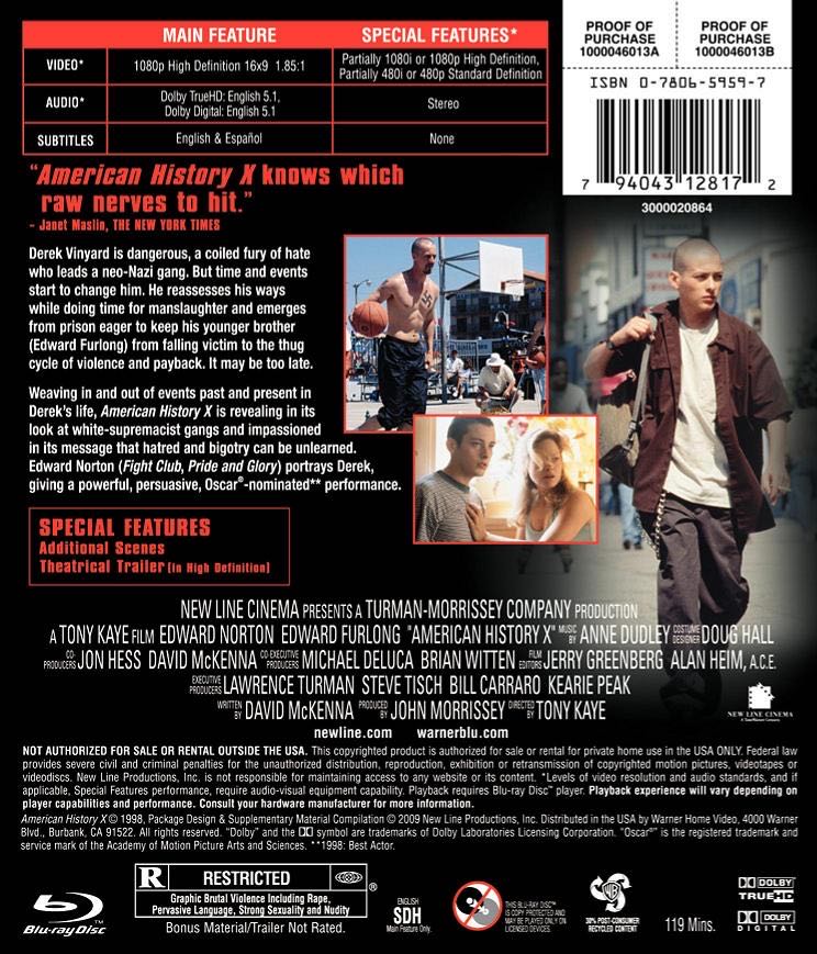 American History X Blu-ray movie collectible [Barcode 794043128172] - Main Image 3