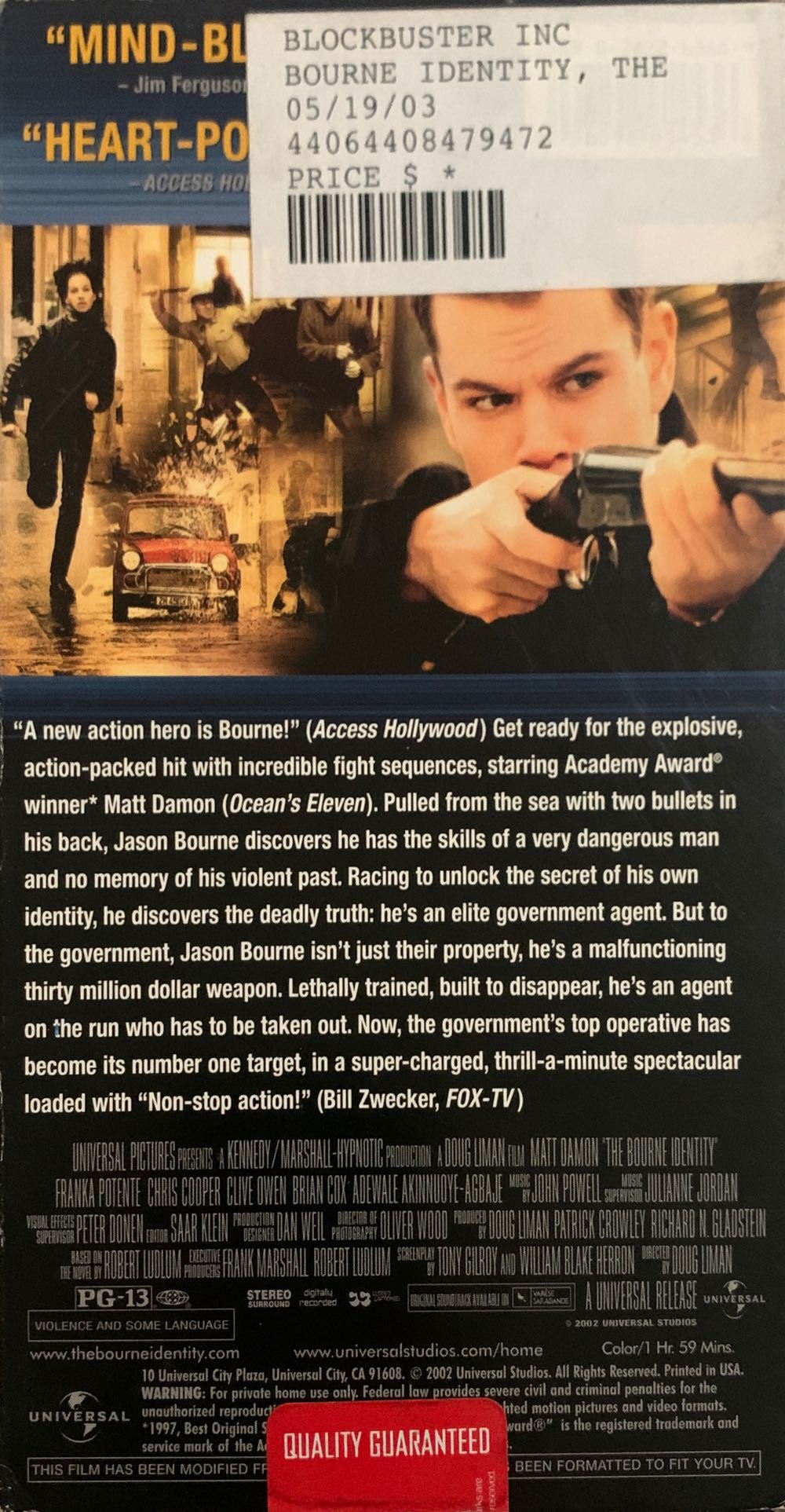 The Bourne Identity (4437048479472 - Blockbuster VHS) VHS movie collectible [Barcode 0025192545825] - Main Image 2