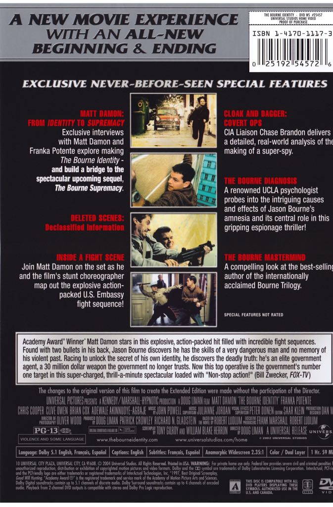 The Bourne Identity DVD movie collectible [Barcode 025195030212] - Main Image 2