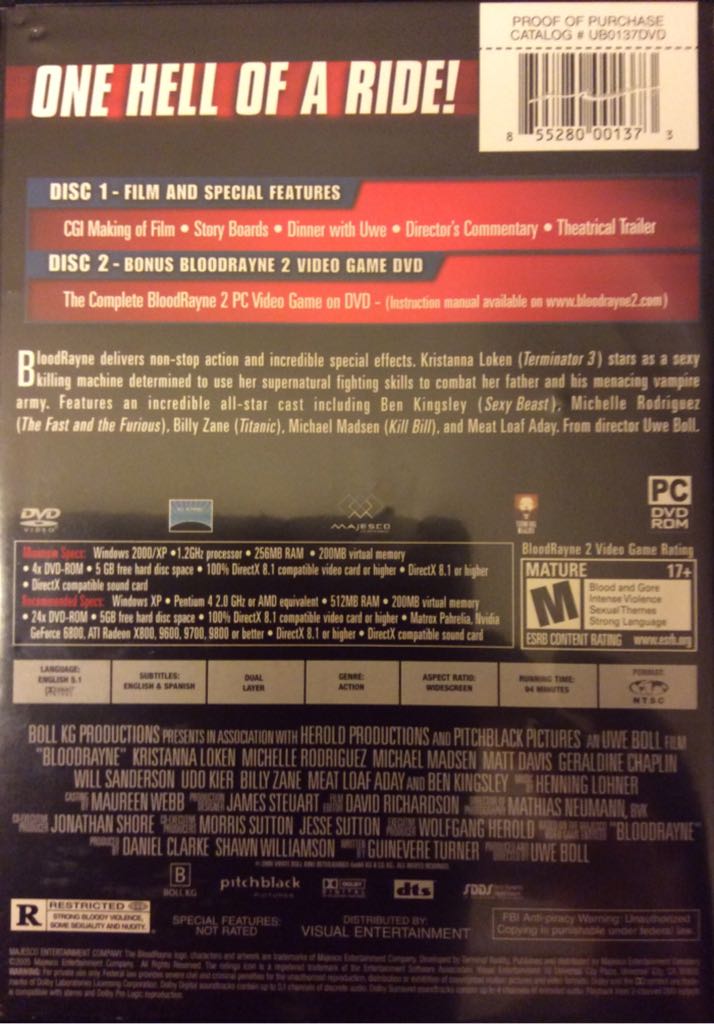 Bloodrayne: (Unrated Director’s Cut) DVD-R movie collectible [Barcode 855280001373] - Main Image 2