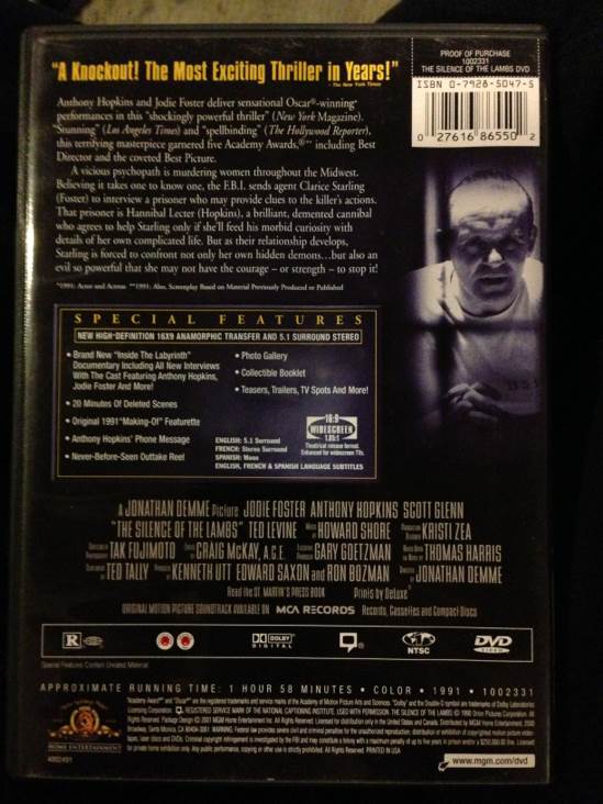 The Silence Of The Lambs DVD movie collectible [Barcode 027616865502] - Main Image 2