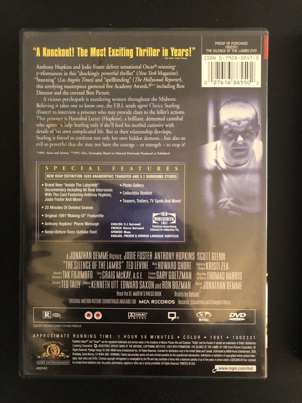 The Silence Of The Lambs DVD movie collectible [Barcode 027616865502] - Main Image 3