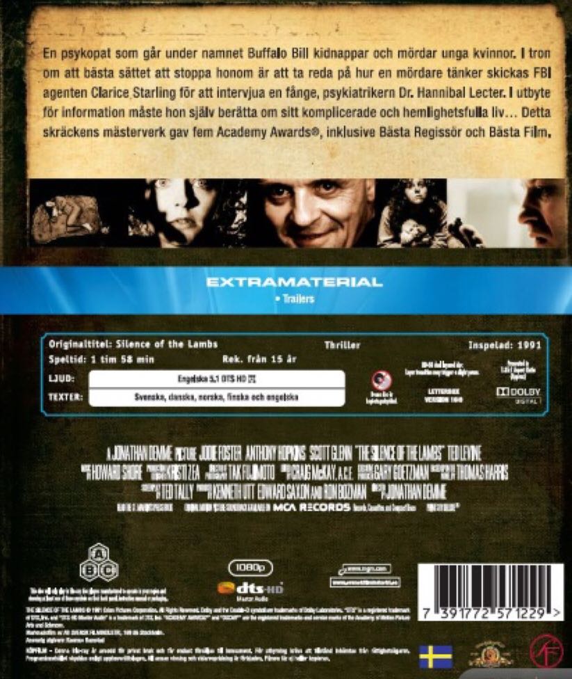 The Silence of the Lambs Blu-ray movie collectible [Barcode 086162203725] - Main Image 2