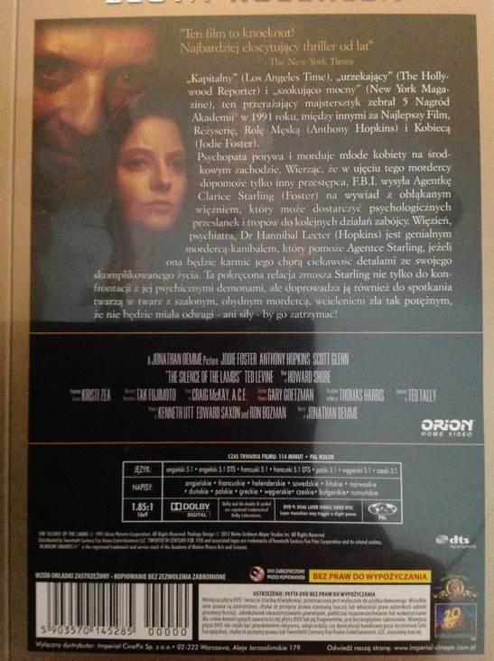 The Silence of the Lambs DVD movie collectible [Barcode 5903570145285] - Main Image 2