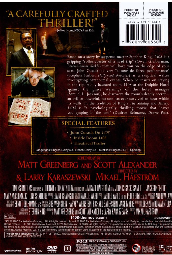 1408 DVD movie collectible [Barcode 796019805315] - Main Image 2