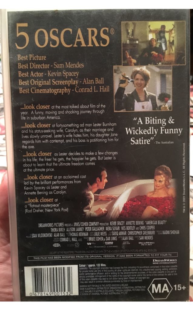 American Beauty VHS movie collectible [Barcode 678149013238] - Main Image 2