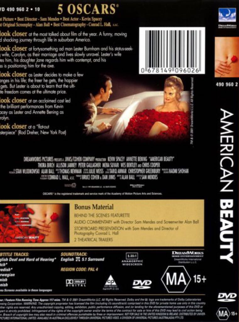American Beauty DVD movie collectible [Barcode 678149096026] - Main Image 2