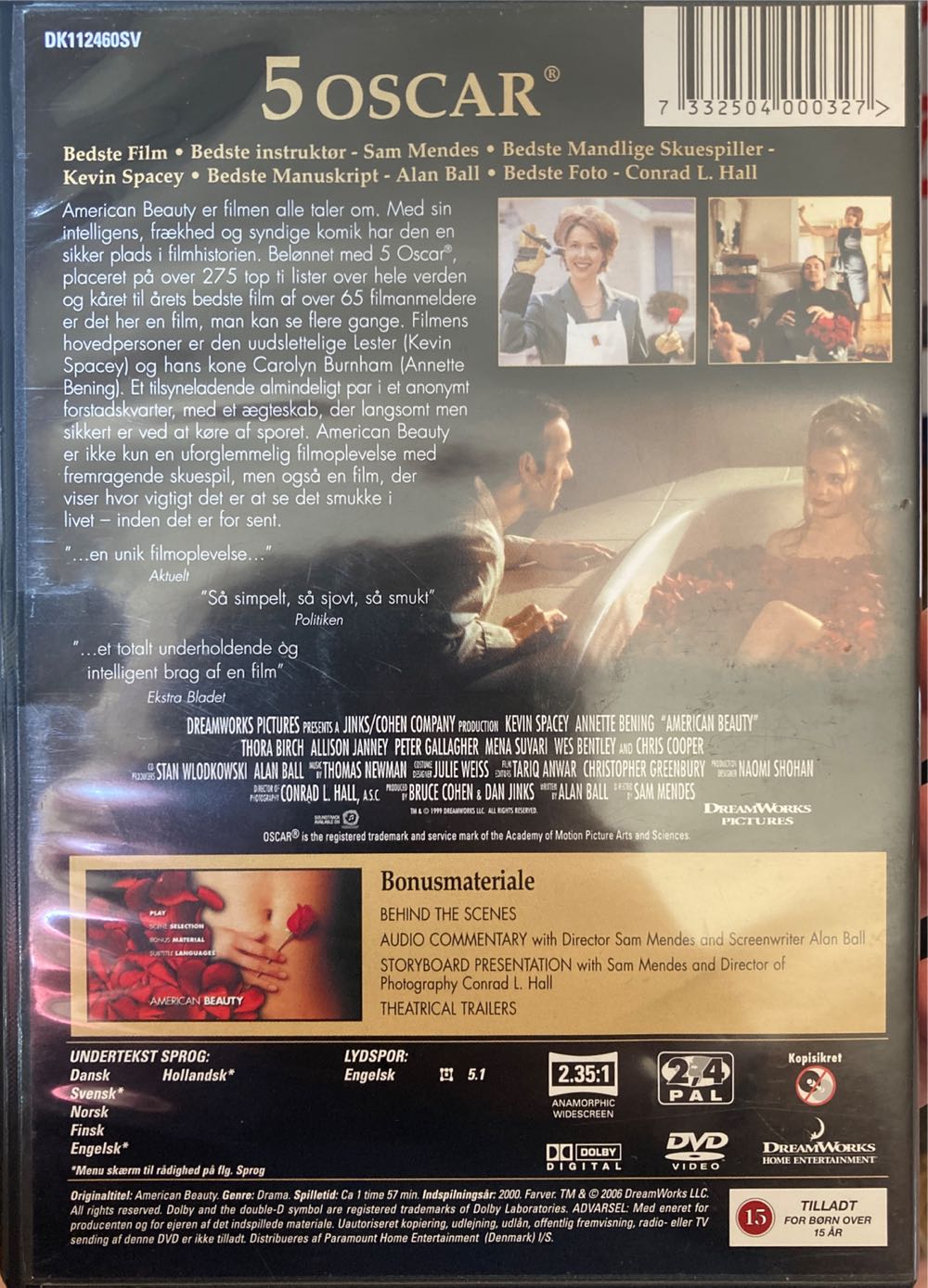 American Beauty DVD movie collectible [Barcode 7332504000327] - Main Image 2