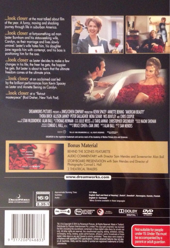 American Beauty DVD movie collectible [Barcode 9317206046833] - Main Image 2