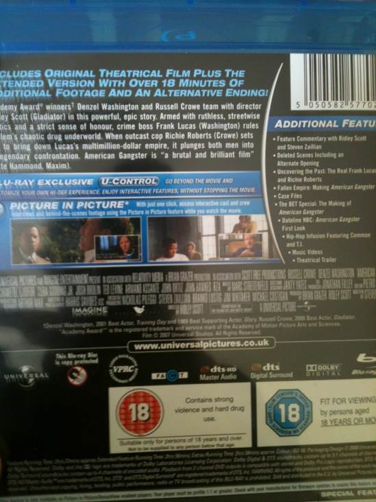 American Gangster Blu-ray movie collectible [Barcode 5050582577020] - Main Image 2