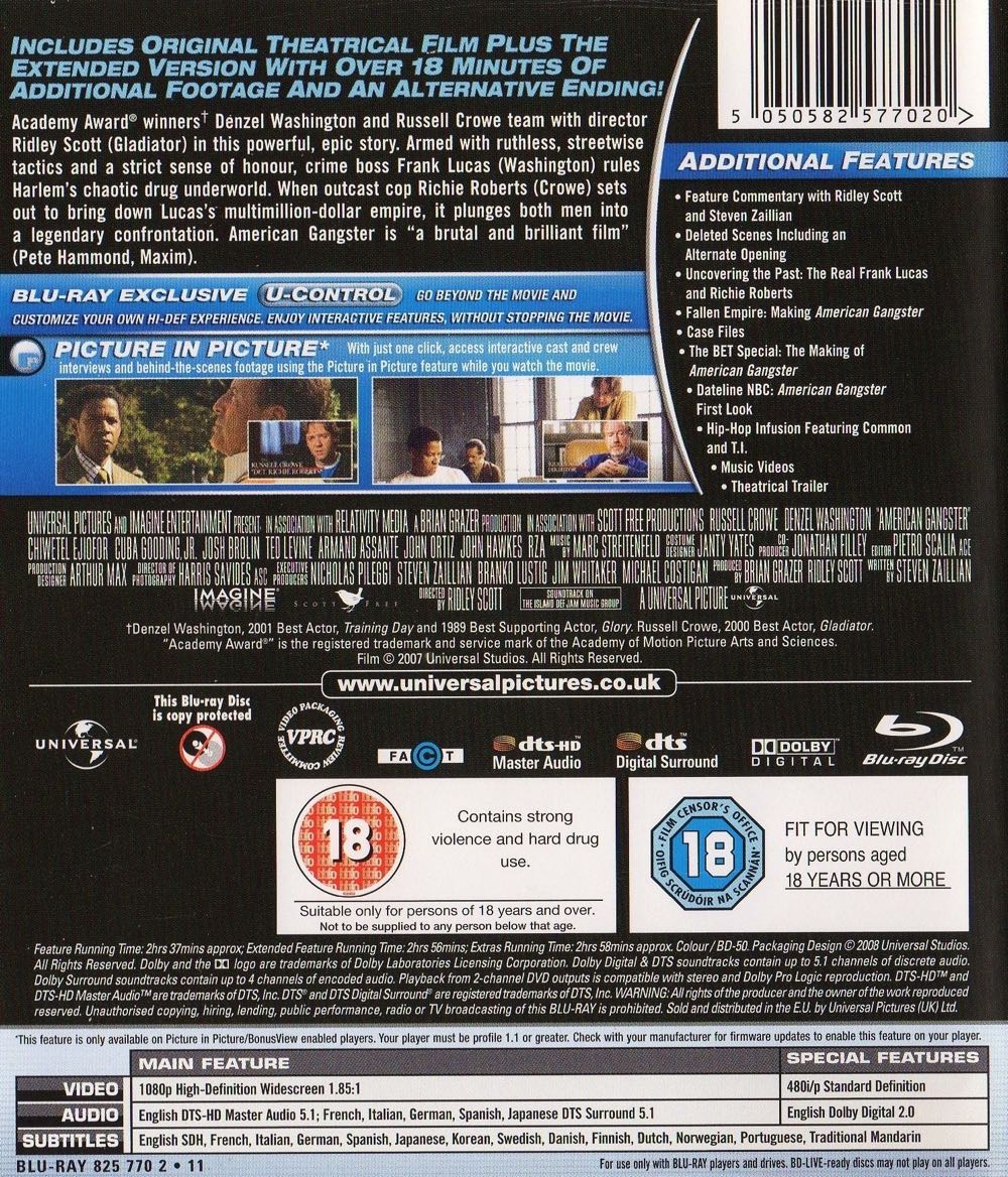 American Gangster Blu-ray movie collectible [Barcode 5050582577020] - Main Image 3