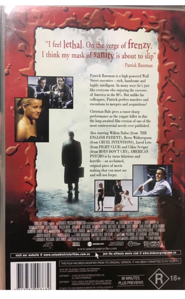 American Psycho DVD movie collectible [Barcode 031000006228] - Main Image 2