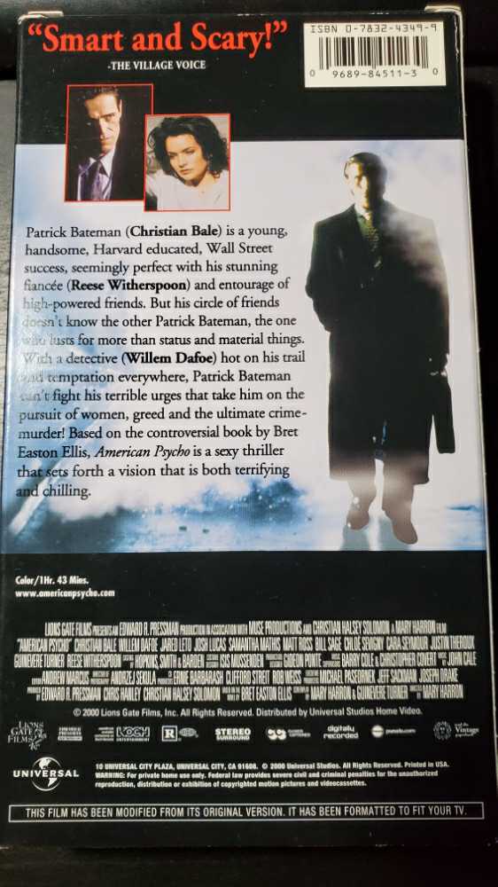 American Psycho VHS movie collectible [Barcode 096898451130] - Main Image 2