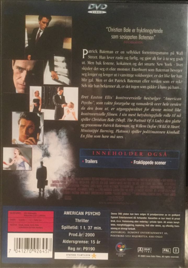 American Psycho DVD movie collectible [Barcode 7041270926457] - Main Image 2