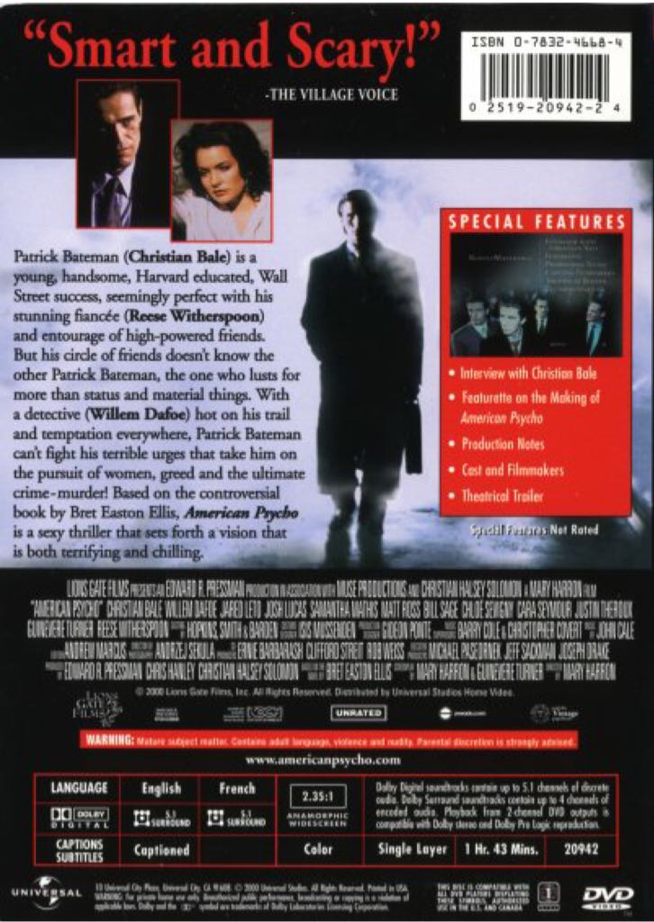 American Psycho DVD movie collectible [Barcode 9317731008542] - Main Image 2