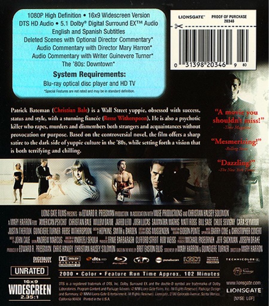American Psycho Blu-ray movie collectible - Main Image 2