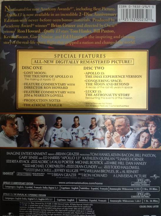 Apollo 13 DVD movie collectible [Barcode 025192002328] - Main Image 2