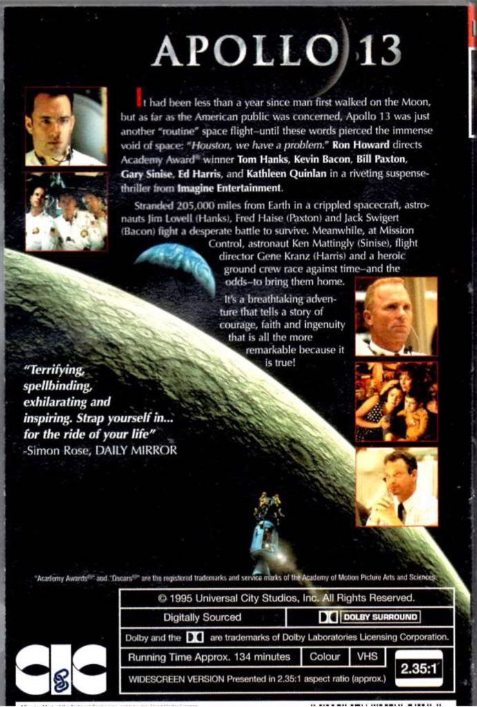 Apollo 13 VHS movie collectible [Barcode 5014437189615] - Main Image 2
