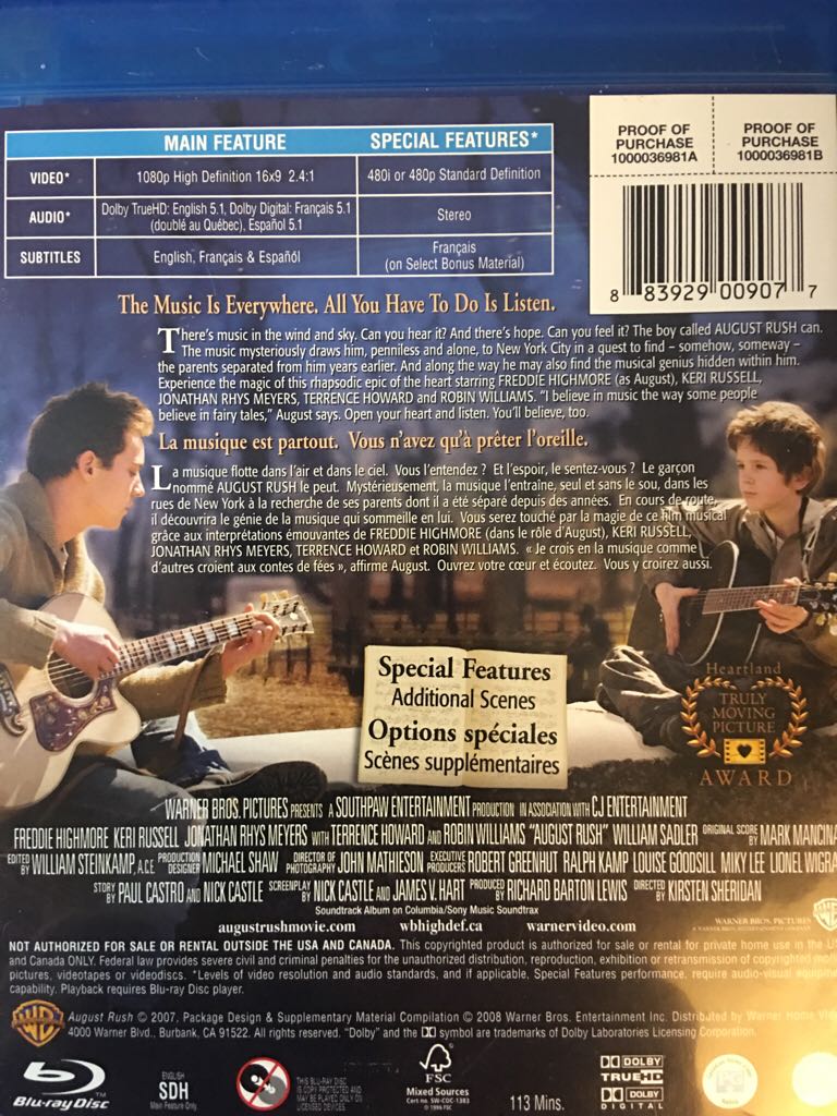 August Rush Blu-ray movie collectible [Barcode 883929009077] - Main Image 2