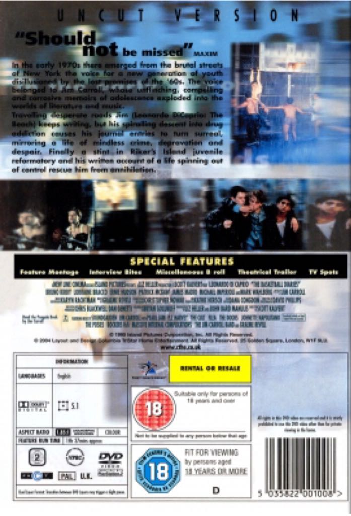 New Yorkin Kadut - The Basketball Diaries DVD movie collectible [Barcode 5035822001008] - Main Image 2