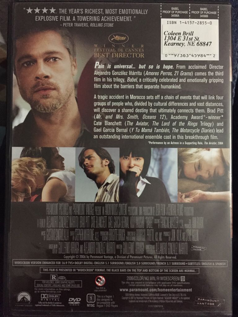 Babel DVD movie collectible [Barcode 0097363459866] - Main Image 2