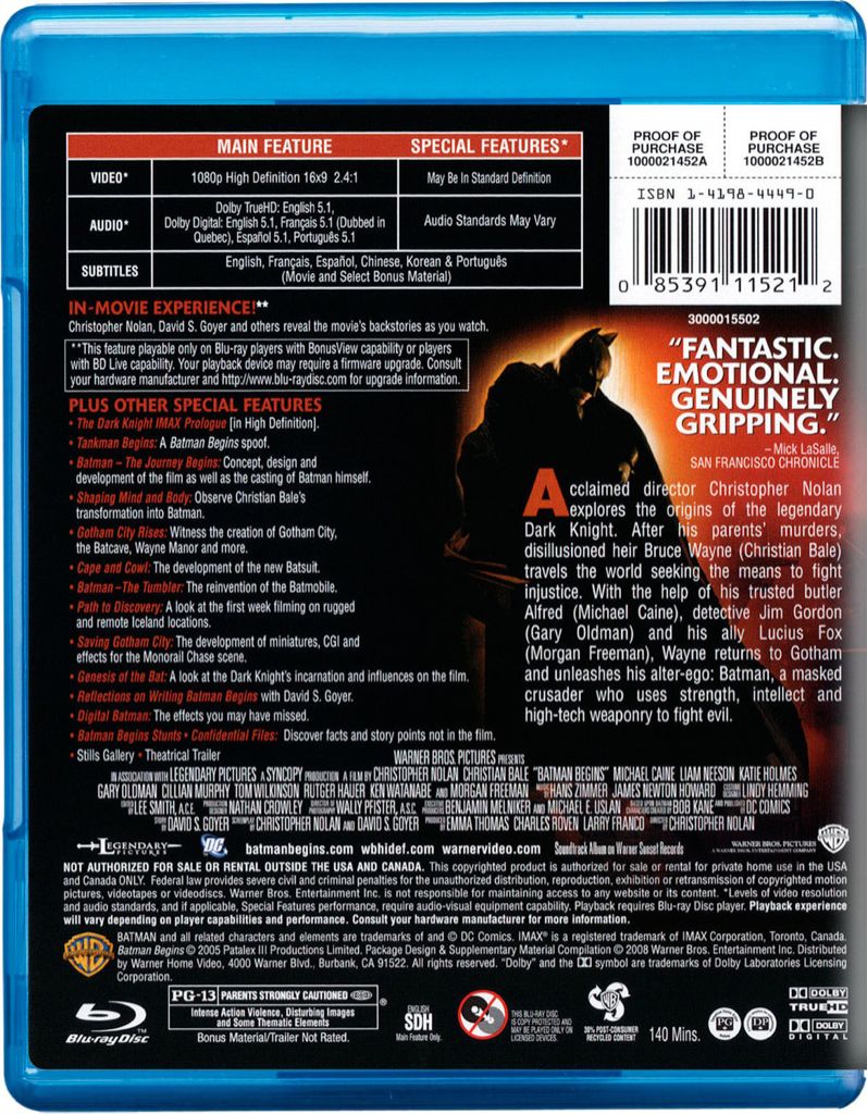 Batman Begins Blu-ray movie collectible [Barcode 083391115218] - Main Image 2