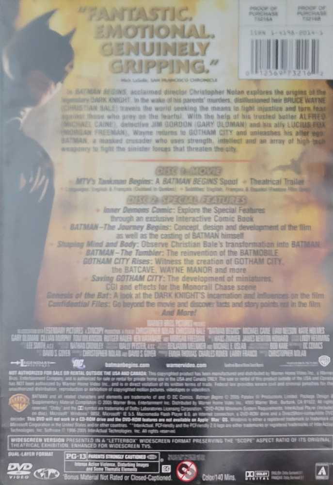 Batman Begins DVD movie collectible [Barcode 1256973216] - Main Image 2