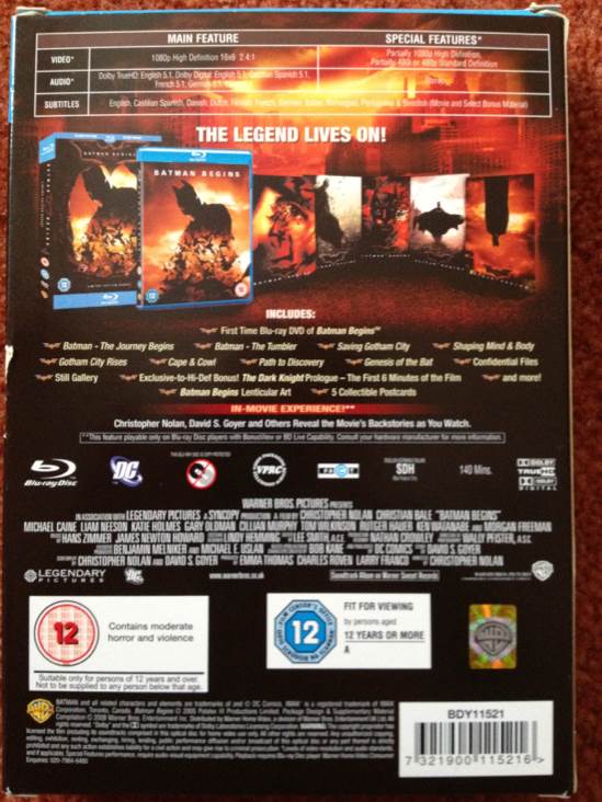 Batman: Batman Begins Blu-ray movie collectible [Barcode 7321900115216] - Main Image 2