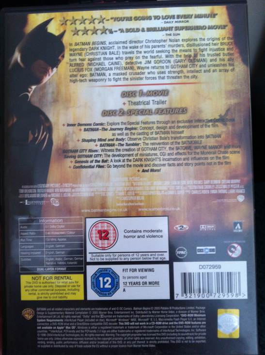 Batman Begins DVD movie collectible [Barcode 7321900729598] - Main Image 2