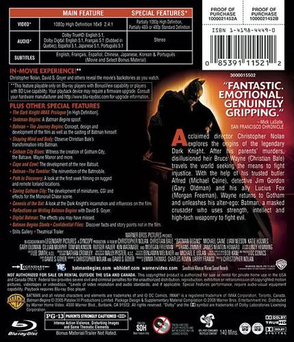 Batman Begins Blu-ray movie collectible [Barcode 883929017690] - Main Image 2