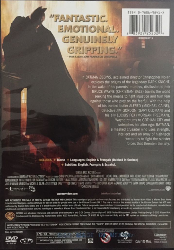 Batman Begins DVD movie collectible [Barcode 883929252329] - Main Image 2
