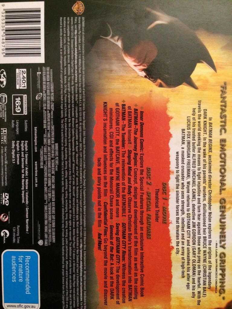 Batman Begins (Collector’s Pack Edition) DVD movie collectible [Barcode 9325336048795] - Main Image 2
