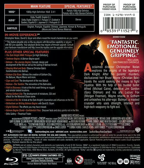 Batman Begins Blu-ray movie collectible - Main Image 2