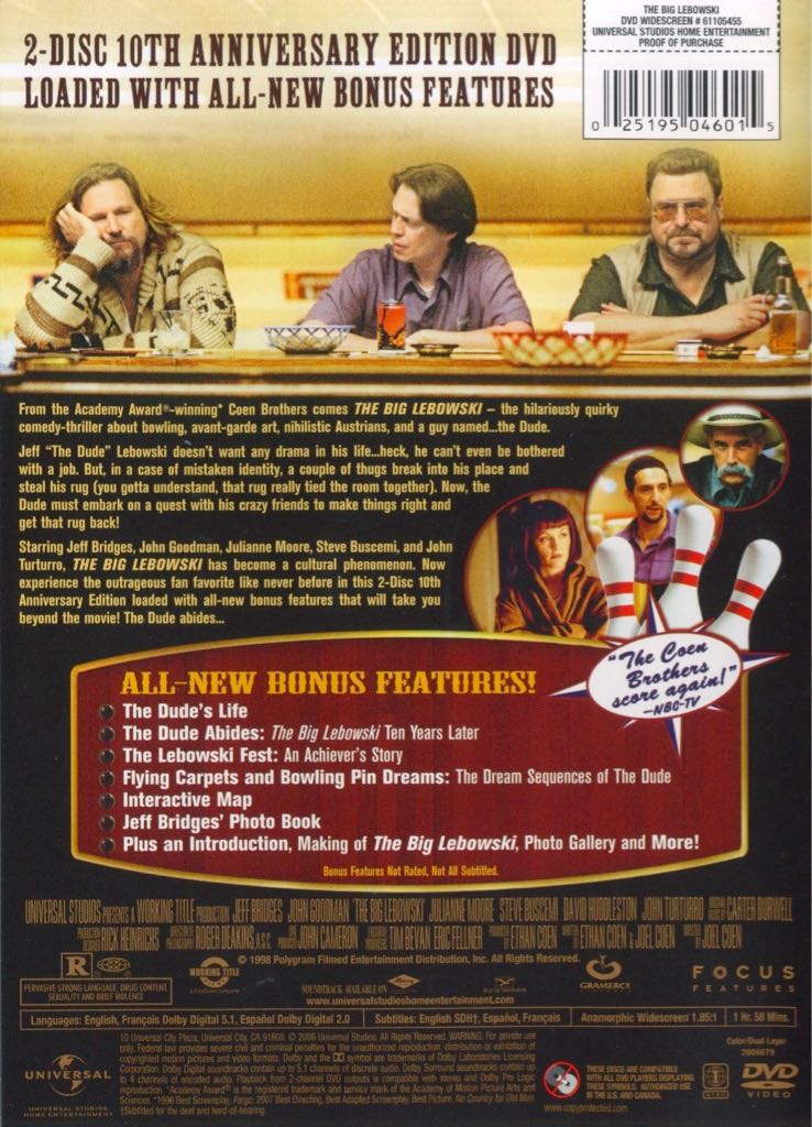The Big Lebowski DVD movie collectible [Barcode 025195046015] - Main Image 2