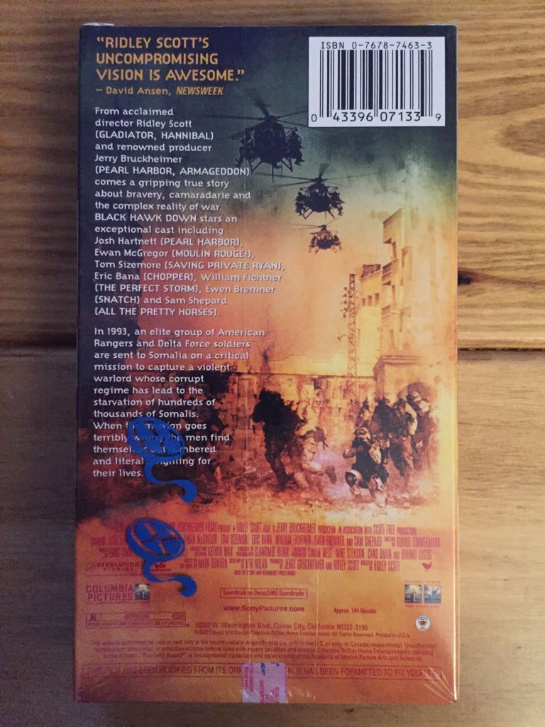 Black Hawk Down (2001) VHS movie collectible [Barcode 043396071339] - Main Image 2