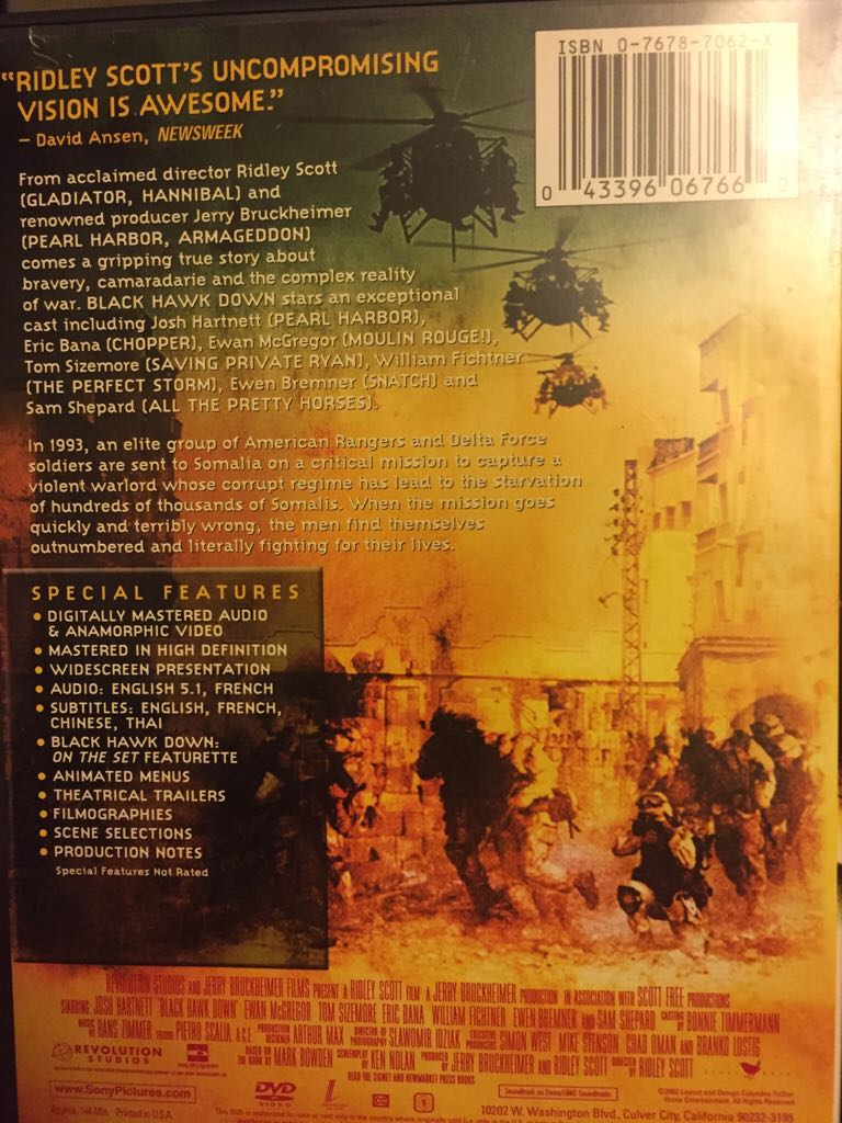 Black Hawk Down DVD movie collectible [Barcode 043396155831] - Main Image 2