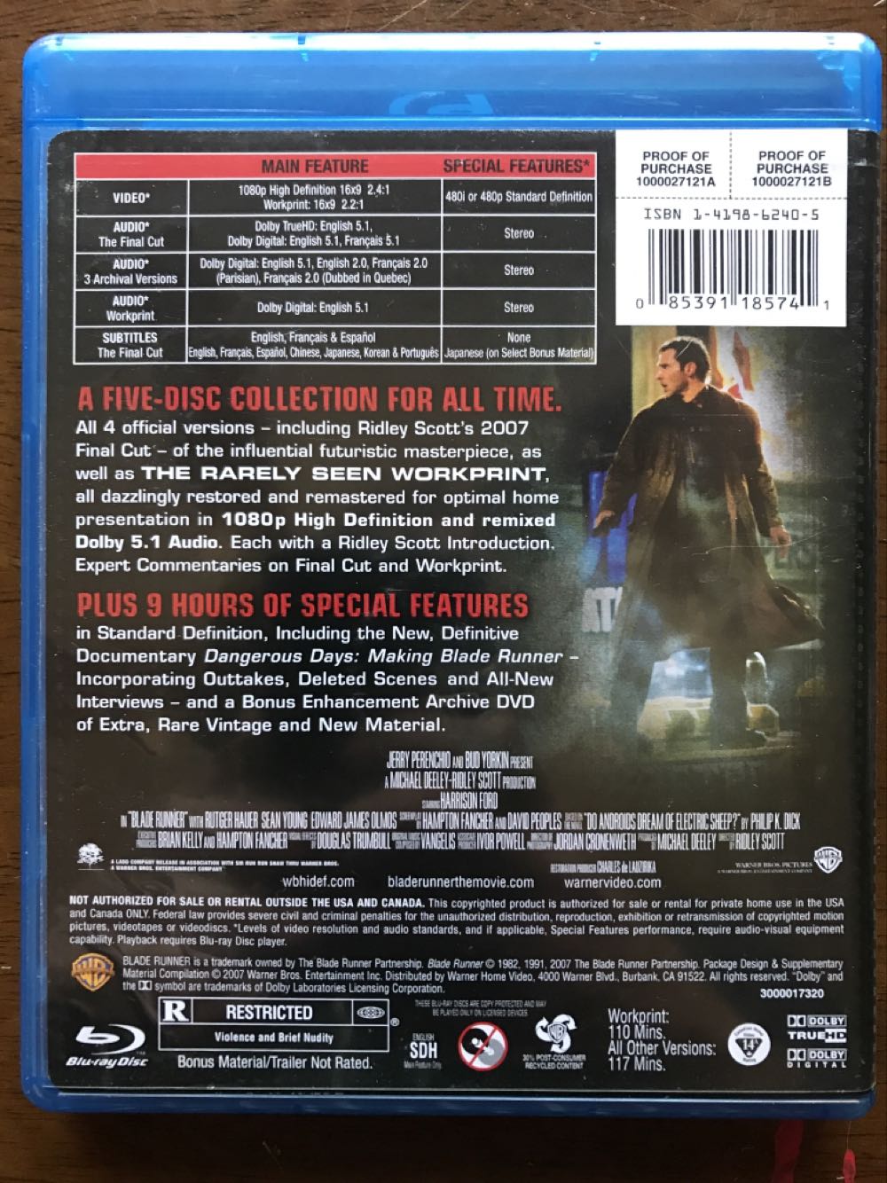 Blade Runner Blu-ray movie collectible [Barcode 085391185741] - Main Image 2