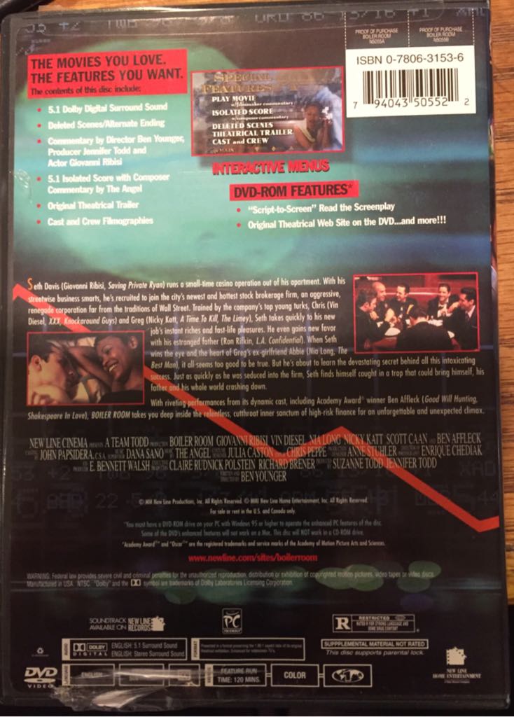 Boiler Room. B016 DVD movie collectible [Barcode 022100001541] - Main Image 2