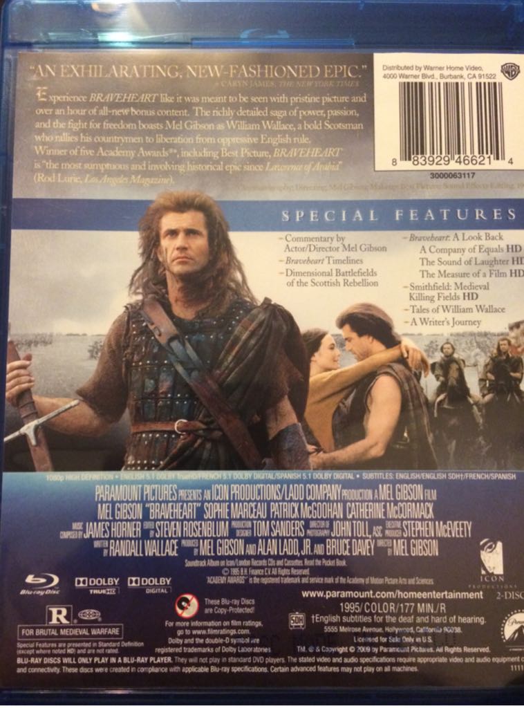 Braveheart Blu-ray movie collectible [Barcode 883929466214] - Main Image 2