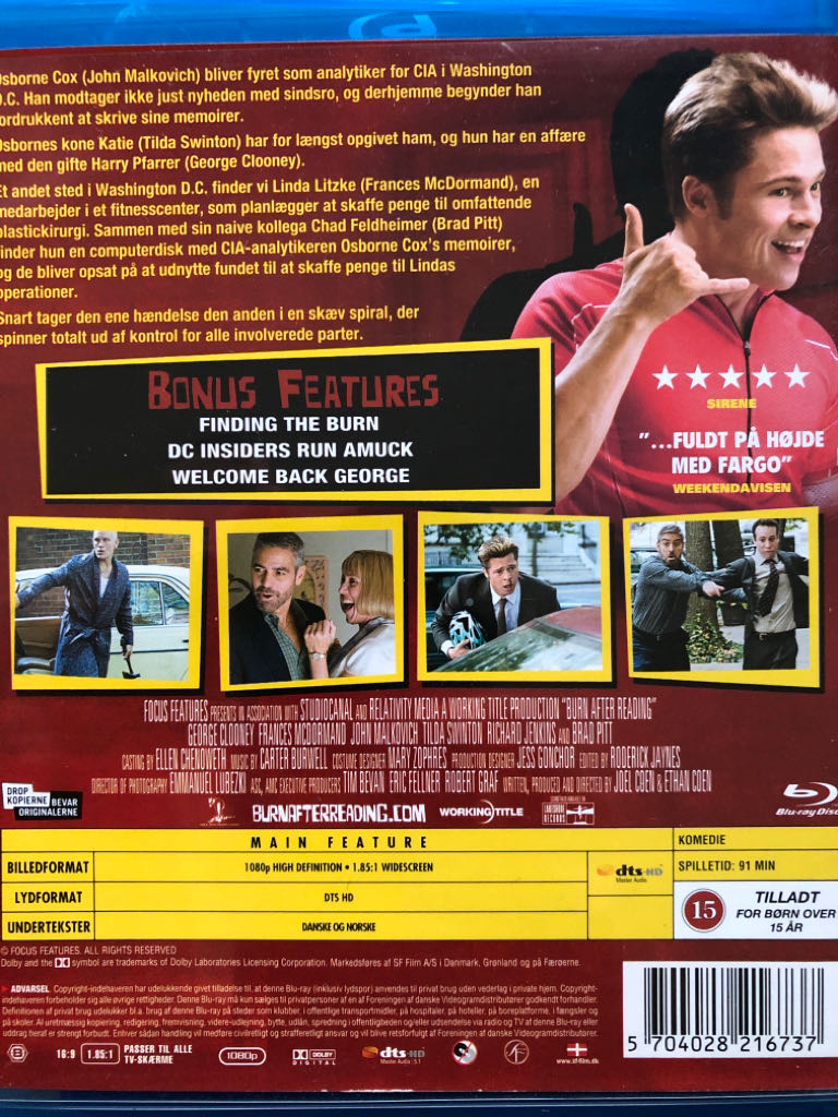 Burn After Reading Blu-ray movie collectible [Barcode 5704028216737] - Main Image 2