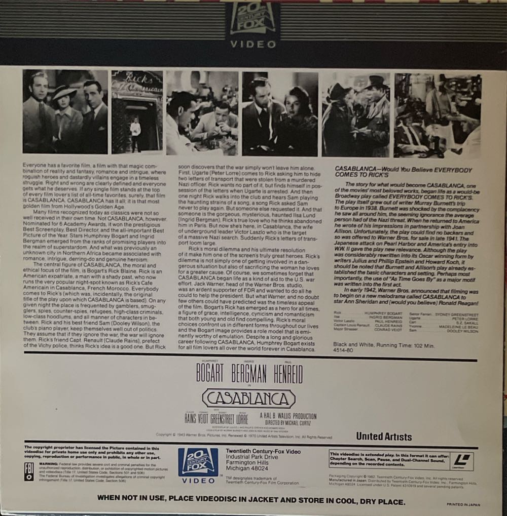 Casablanca Laser Disc movie collectible [Barcode 9788516062491] - Main Image 2