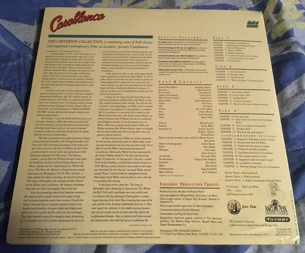 Casablanca Laser Disc movie collectible - Main Image 2