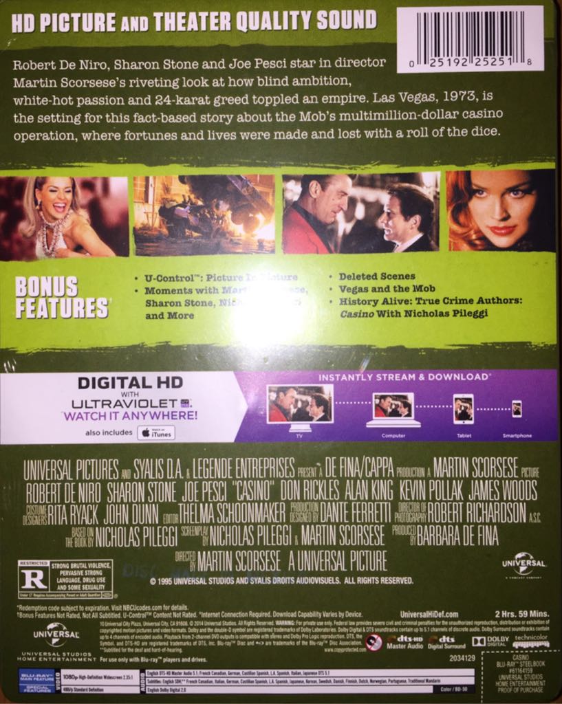Casino (Limited Edition Steelbook) Blu-ray movie collectible [Barcode 025192252518] - Main Image 2