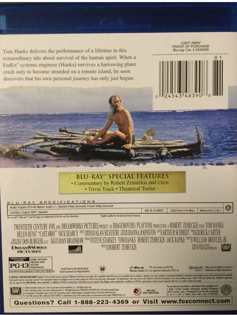 Cast Away (DC) Movies Anywhere movie collectible [Barcode 024543107187] - Main Image 2