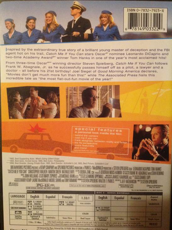 Catch Me If You Can DVD movie collectible [Barcode 678149033229] - Main Image 2