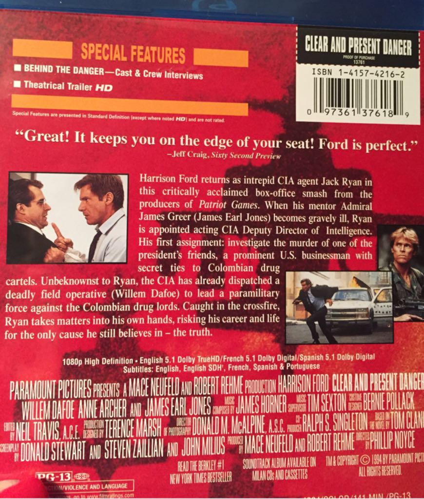 Clear and Present Danger Plex movie collectible [Barcode 097361376189] - Main Image 2