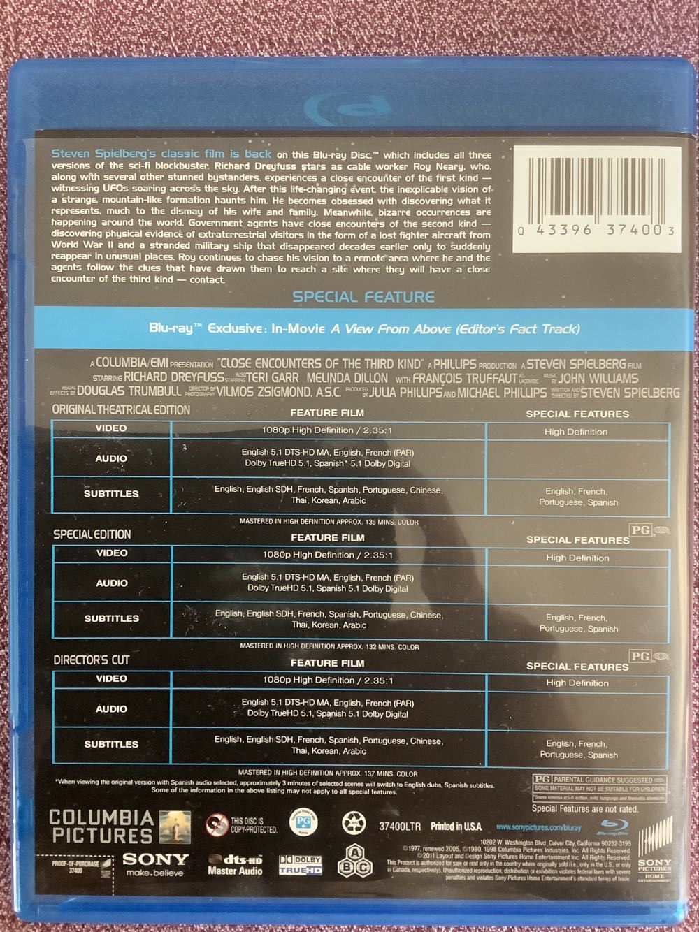 Close Encounters of the Third Kind Blu-ray movie collectible [Barcode 043396374003] - Main Image 3