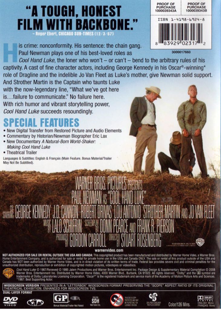 Cool Hand Luke Blu-ray movie collectible [Barcode 0883929034987] - Main Image 2